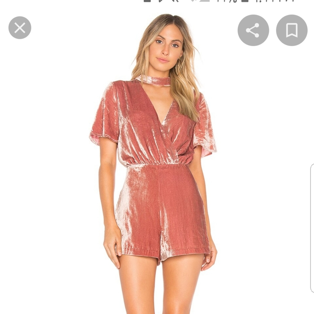 Rare Pink Velvet JOA Romper, Crossover front with neckline cut-out. Size Large.